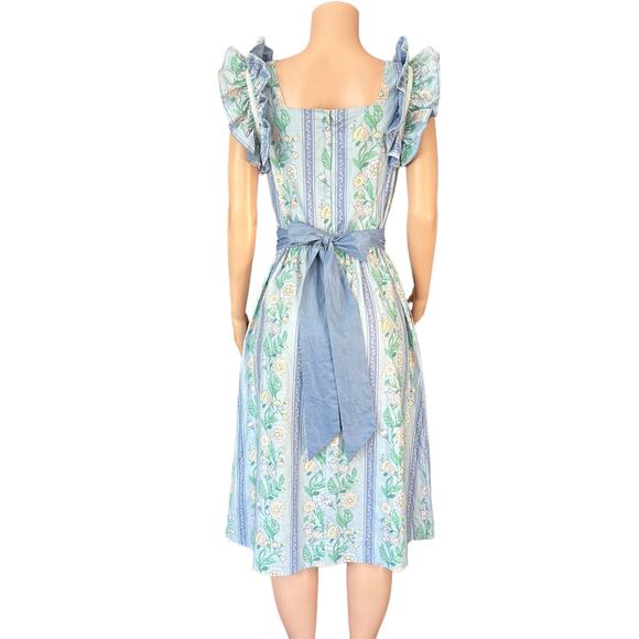 Vintage Blair Woolverton Floral Fit & Flare Midi Dress Statement Shoulder Large - Picture 3 of 11